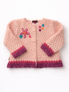 Catimini Pink Knit Sweater Cardigan with Purple and Red Accents